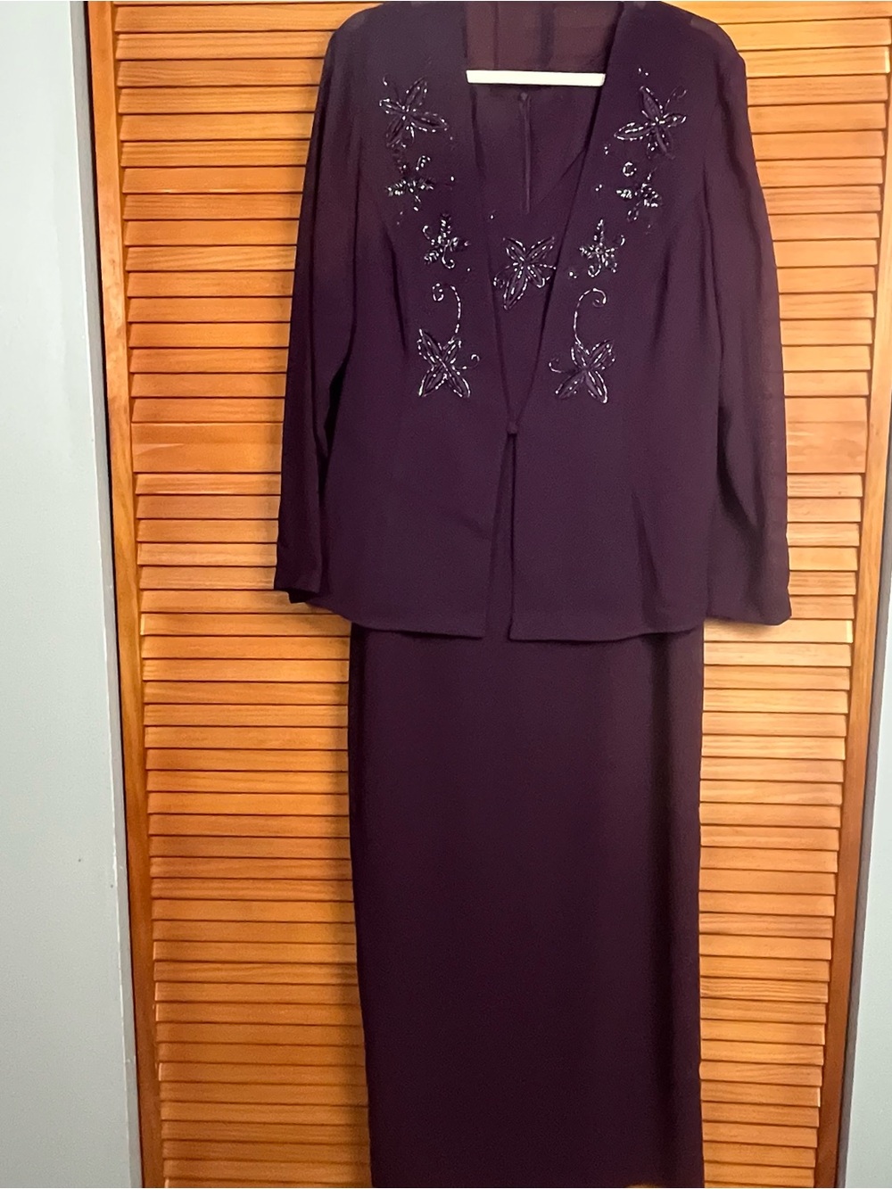 Women's Plum Maxi Dress with Matching Embellished Jacket